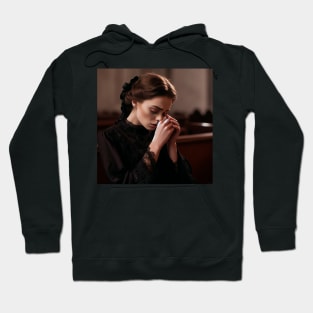 Girl crying in a moment of mourning and the comfort of faith Hoodie